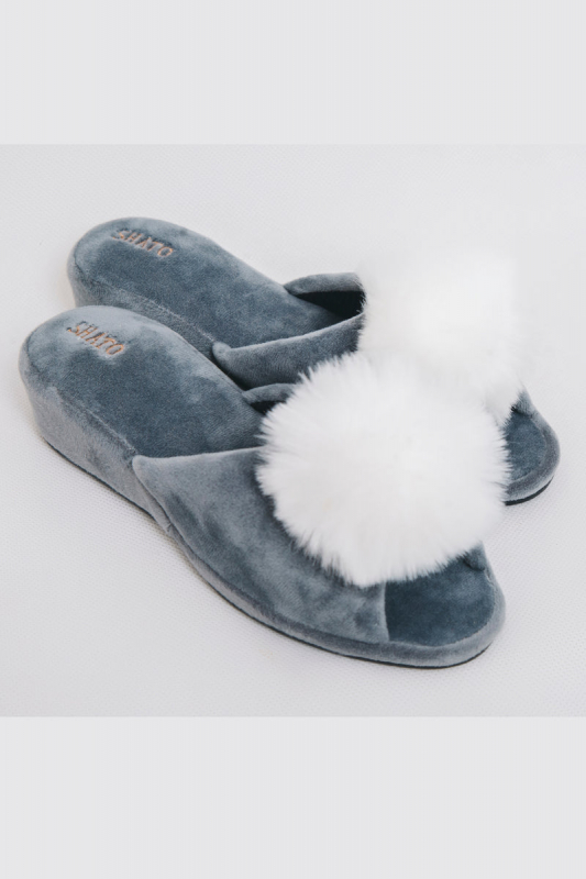 Домашні капці з помпоном 011 ball grey