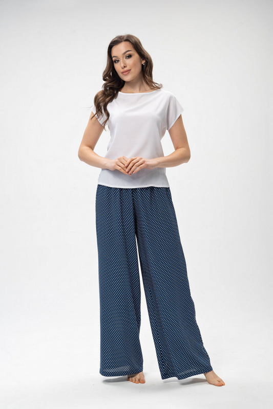 Домашні штани у горошок 2426 navy blue