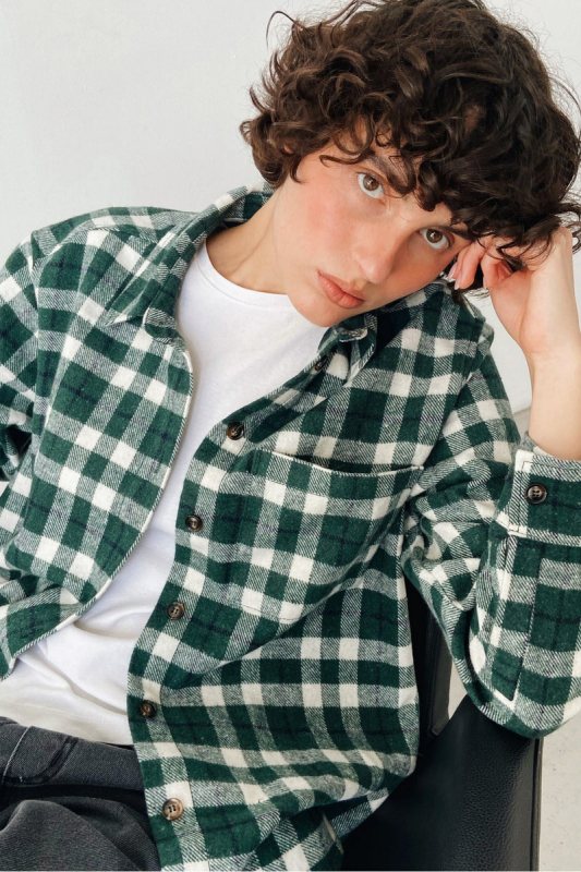 Картата вовняна сорочка 1380 green