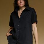 Лляна сорочка з коротким рукавом LN0059-16-50 black