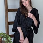 Шовковий халат-кімоно з поясом Black SH0006-16-04