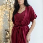 Шовковий халат з поясом ХБ1010 burgundy