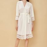 Велюровий халат з мереживом 804-6743 champagne