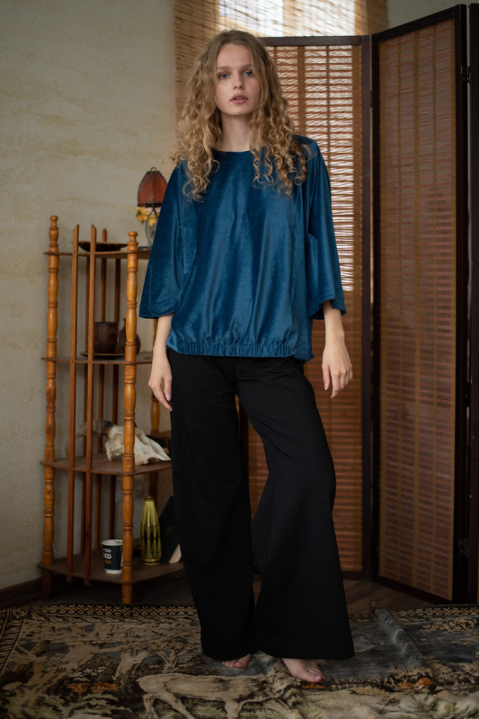 Велюровий комплект з широкими рукавами 019 Denim