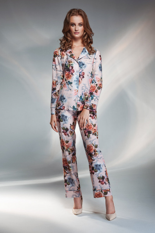 Атласна піжама з квітами 1715 pink flowers