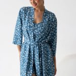 Халат зі штапелю 0099 white flowers/blue