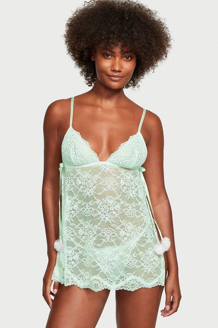 Мереживна сорочка з помпонами 87228001