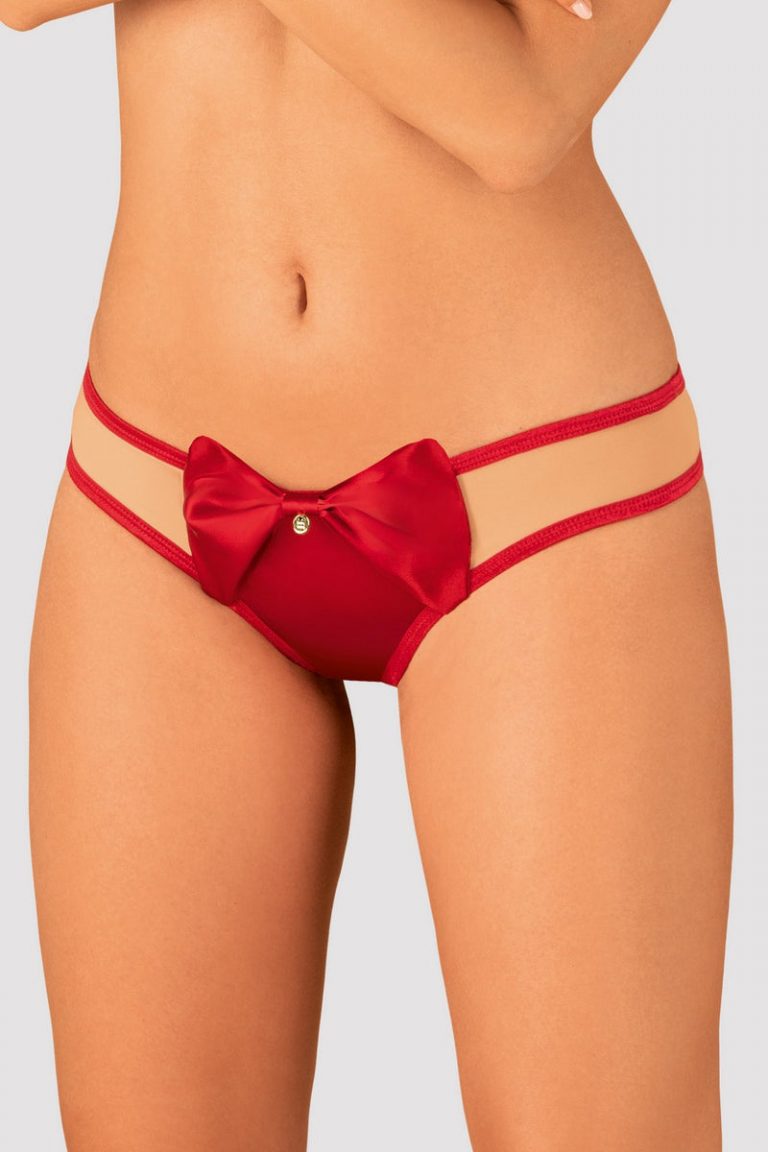 Трусики стрінги з атласним бантиком Rubinesa red/nude