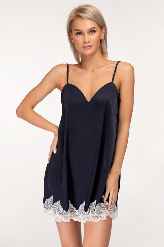 Атласна сорочка з мереживом Sara blue