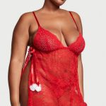 Кружевная сорочка с помпонами 838287668 red