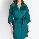 Сатиновый халат с кружевом 8157-6758 Nika emerald